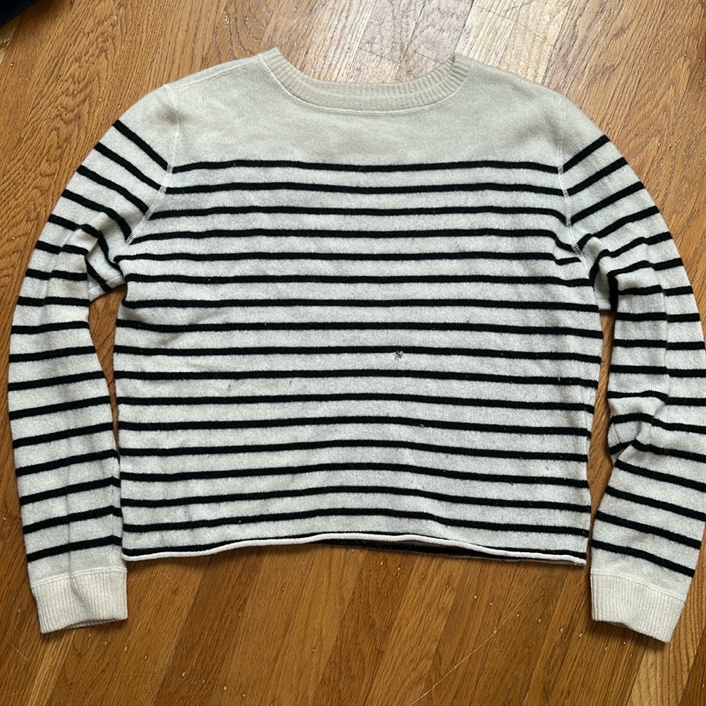 Reformation Cashmere Boyfriend Sweater Black and White Stripes